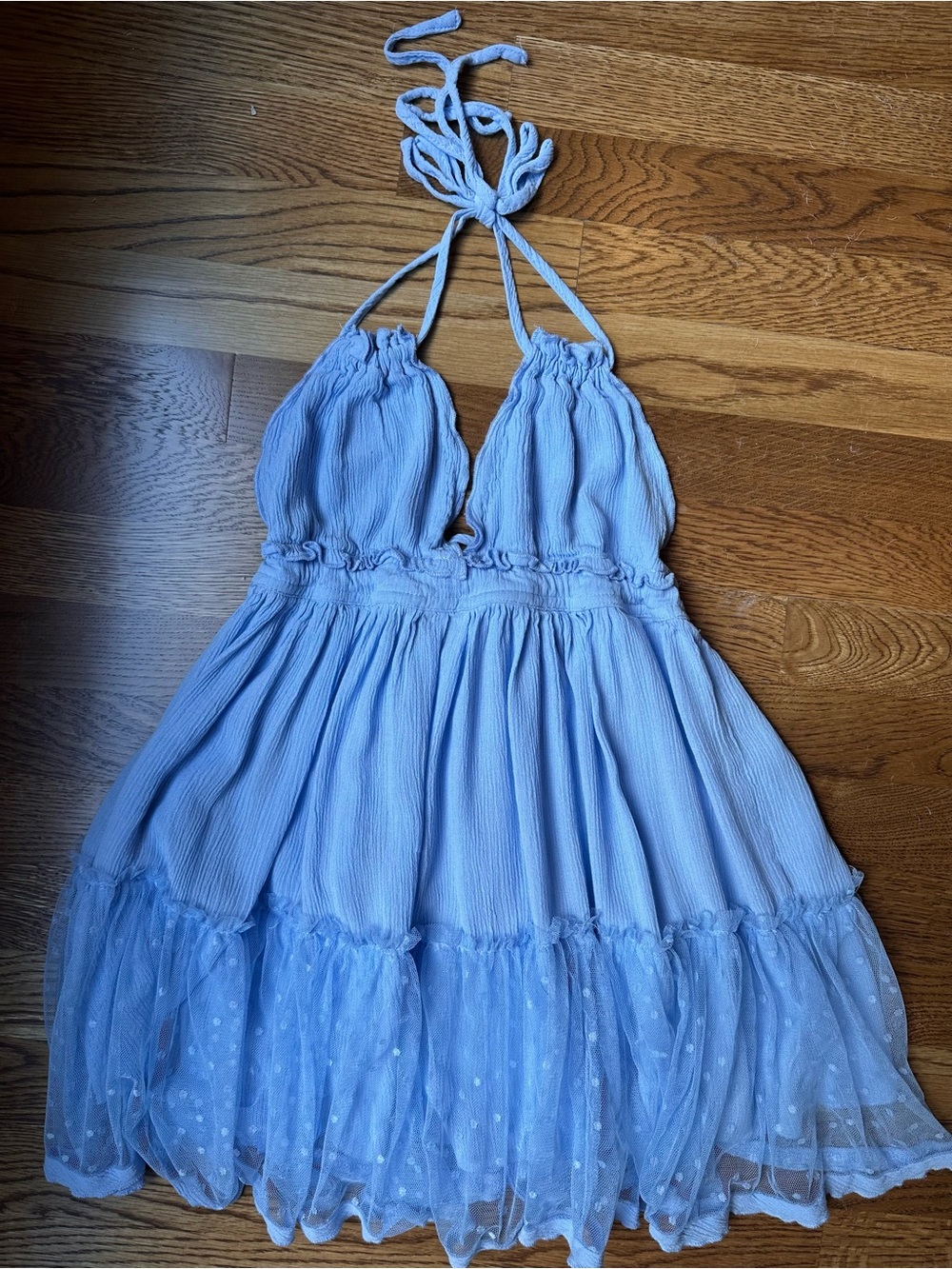 Light Blue Halter Ruffled Tulle Dress